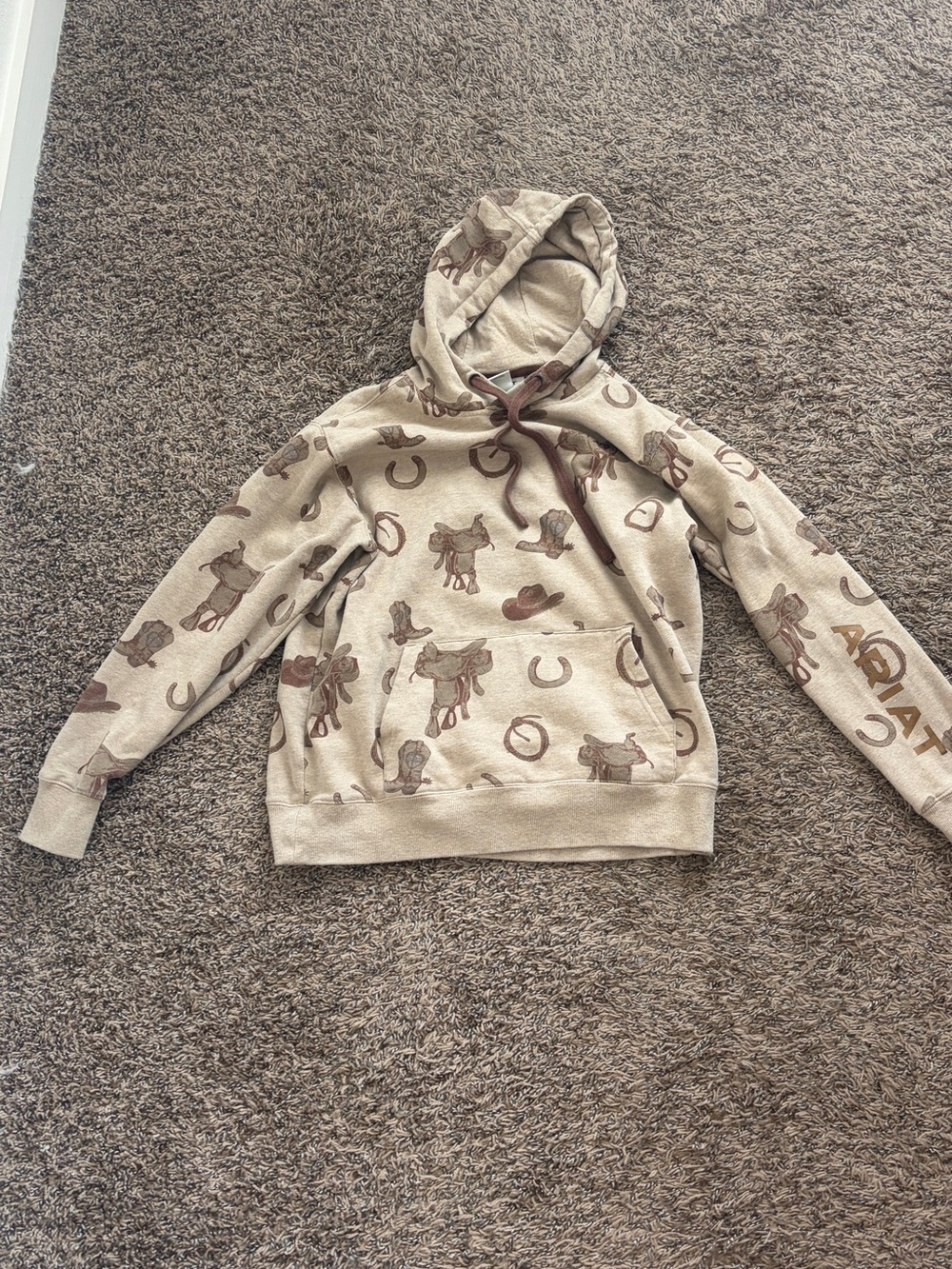 Ariat Beige & Brown Western Print Hoodie Sweater